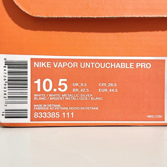 Nike Vapor Untouchable Pro “White Silver” Men’s Size 10.5 Football Cleats - Picture 8 of 8